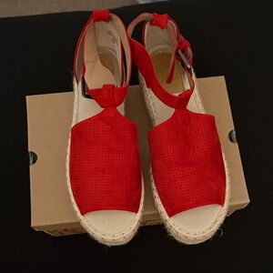 Red Suede Espadrille Sandals - Women